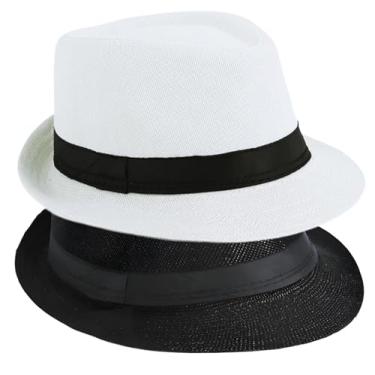 Imagem de Soffpjy 1920s Men Fedora Hat Accessories 20s Men Gangster costume Short Brim Summer Beach Sun Hat (Black & White, 60cm)