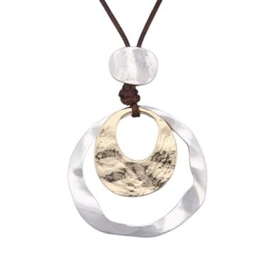 Imagem de JAOYU Colares boêmios para mulheres, colar de couro, pingente de madeira, gargantilha longa, marrom, círculo, boho, joia hippie, Couro sintético, Sem Pedra Preciosa