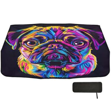 Imagem de Bonito Neon Pug Dog Car Sun Shade Guarda-sol Para-brisa Cobertura Completa para Janelas de Carro 147 x 75 cm Acessórios Interiores de Carro
