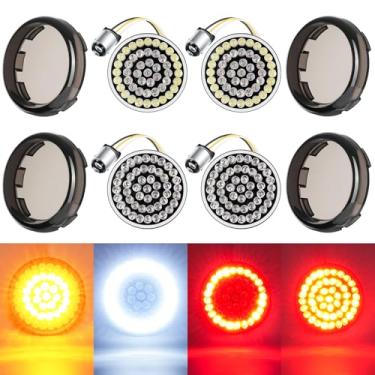 Imagem de PBYMT Luzes de seta de 48 LEDs, luz de seta frontal traseira de 5 cm com 4 capas de fumaça compatível com Harley Davidson Dyna Softail Sportster Iron 883 Touring Road King Street Glide Road Glide Road