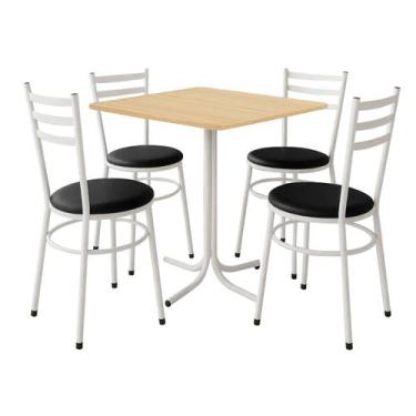 Imagem de Mesa de Jantar Quadrada 70cm Pinus Com 4 Cadeiras Estofada Branca - La