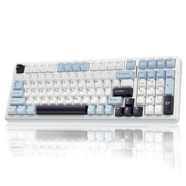 Imagem de AULA F99 Teclado mecânico sem fio, teclado personalizado intercambiável a quente, interruptores lineares pré-lubrificados, estrutura de junta, teclado para jogos retroiluminado RGB (azul e