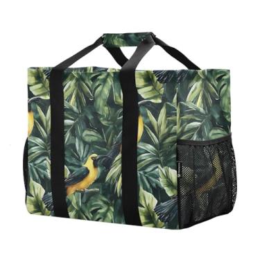 Imagem de senya Bolsa feminina grande de praia, bolsa de ombro acolchoada com zíper para viagem, trabalho, academia, paraíso de pássaros, folhas verdes, tamanho único, moda, Bird Paradise Folhas verdes, One