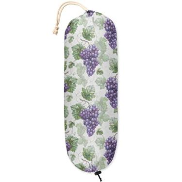 Imagem de Suporte de saco de plástico de uva com cordão de ajuste reutilizável suporte de parede organizador de saco de lixo dispensador para cozinha, casa, viagem, 56 x 23 cm