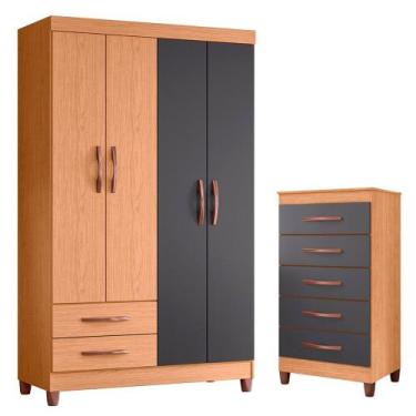 Imagem de Quarto Solteiro Completo Guarda Roupa Âmbar 4 portas Cômoda Esmeralda 