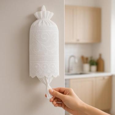Imagem de Puxa Saco Sacolas C/Forro Em Renda Pendurar Cozinha