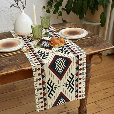 Imagem de Boziqr Caminho De Mesa Boho, Étnico Tribal Nativo Do Sudoeste, Linho, Estopa, Decoração Fazenda Para Cozinha, Sala Jantar, Café, 33 X 187 Cm