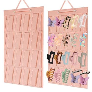 Imagem de YIMIKE Organizador De Grampos Cabelo Feltro Premium Para Pendurar - Grande Capacidade Meninas E Mulheres, Cabelo, Laços, Suporte Exposição Parede, Porta Ou Armário (Rosa)