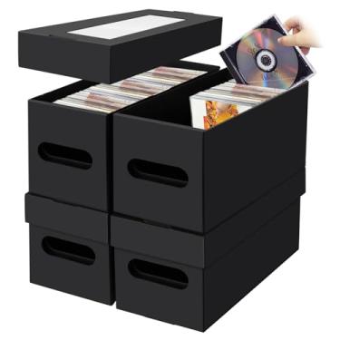 Imagem de AOBOPLE Caixas de armazenamento de CD, pacote com 4 caixas de papelão para CD, suporte para CD com tampa, comporta 30 CDs em estojos inteiros de joias, 60 CDs em capas finas e 165 discos em capas de