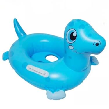 Imagem de Boia Dinossauro Infantil +8 Meses Bote Com Alça e Fralda Infantil para Piscina Rosa Azul Verde (Azul)