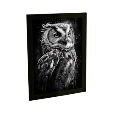 Imagem de Quadro Decorativo Coruja Foco Ilustração Preto Branco Poster Quarto Sala