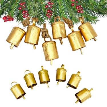 Imagem de Sinos de harmonia, conjunto de 6, sinos com corda de juta vintage rústico decorativo para decoração de casa de fazenda de Natal