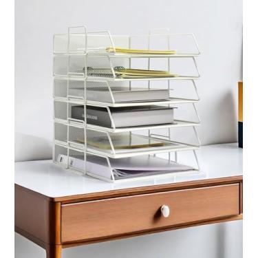 Imagem de YFS A4 Suporte de pasta de arquivo de letras, organizador de papel com alça, bandeja empilhável de 6 camadas, organizador de documentos, decoração de escritório (A4, vertical, branco, 6 camadas)