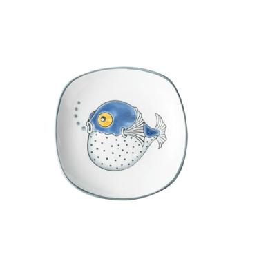 Imagem de Prato de sopa redondo requintado criativo de cerâmica pintada à mão japonesa - prato quadrado de 20 cm - peixe bolha