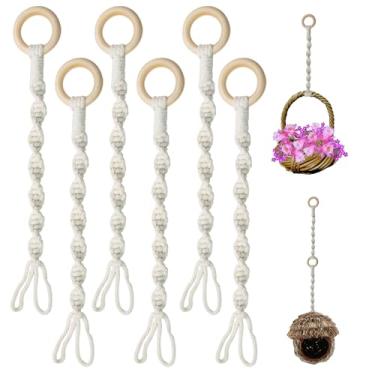 Imagem de CONSIO 6 peças de corrente para pendurar plantas, extensores de cabide de macramê ajustáveis feitos à mão, extensores de corda conectáveis para pendurar em ambientes internos e externos