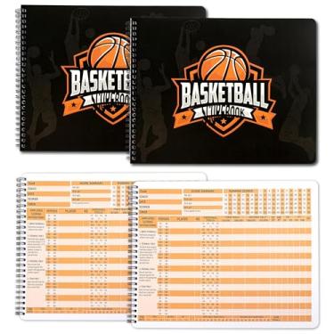 Imagem de INKNOTE Livro de pontuação de basquete de 2 peças com página de compilação 50 jogos, livro de estatísticas de basquete 36,5 x 23 cm livro de pontuação de treinadores e árbitros lado a lado para o