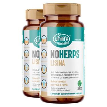Imagem de Kit 2 Noherps Lisina 1000Mg Unilife 90 Comp Laranja Acerola