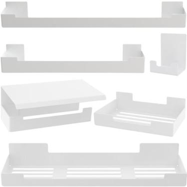 Imagem de Kit de Acessórios Para Banheiro Adesivo 6 Pcs Branco F.ELG - FassinSho