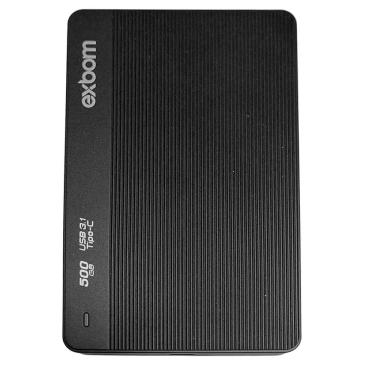 Imagem de HD Externo portátil de 500GB com interface USB-C e velocidade de até 100MB/s, ideal para backups rápidos e armazenamento seguro de arquivos pesados