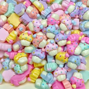 Imagem de 100 peças de pingentes de geleca de resina para bolo de doces falsos de cogumelo, conjunto fofo kawaii, sortidos, doces sortidos, contas de geleca, suprimentos para fazer artesanato e enfeites de