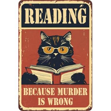 Imagem de zhocers Placa Engraçada de Metal Vintage, Placa de Lata Retrô, Arte de Parede para Biblioteca, Estudo, Entrada, Sala de Estar e Cafeteria, Ótimo Presente para Amigos, 12X8" (Leitura)