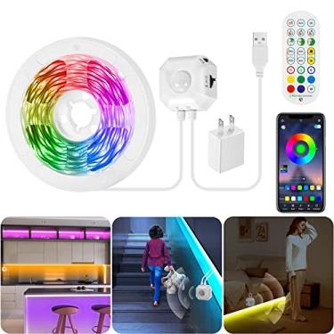 Imagem de HOUHUI Fita De Led Rgb 9,8 Pés, Sensor Movimento Embaixo Da Cama, Uso Interno, Alimentação Usb, 3 Modos, Controle Por Aplicativo, Remoto Rf, Smd5050, Para Quarto, Cozinha, Escadas