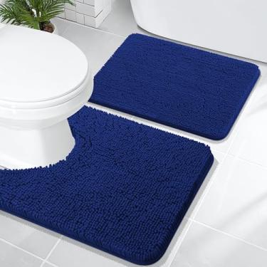 Imagem de OLANLY Conjunto de tapetes de banheiro de 2 peças, tapetes de banho de chenille macio absorvente e contorno em forma de U, tapete de banheiro lavável à máquina, acessórios de decoração de casa (61 x