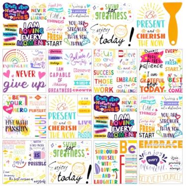 Imagem de AHANDMAKER 12 folhas de adesivos de transferência com raspador, adesivos de tema escolar com citações motivacionais, afirmações positivas para sala de estudo, livraria, escola, decoração de janela, 14