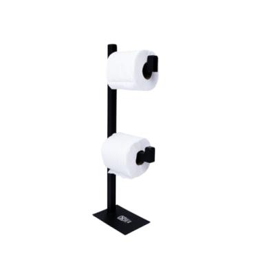 Imagem de Porta Papel Higiênico Duplo De Chão Preto Com Reserva
