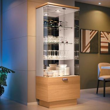 Imagem de Cristaleira De Vidro Com Espelho Aura Off White-cinamomo - Hb Móveis