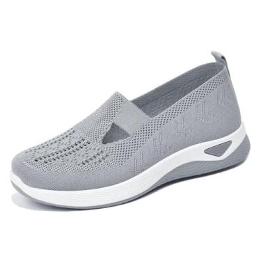 Imagem de Legou Sapatos de malha casuais femininos primavera respirável e confortável sola macia de meia-idade e idosos, Cinza, 7 UK