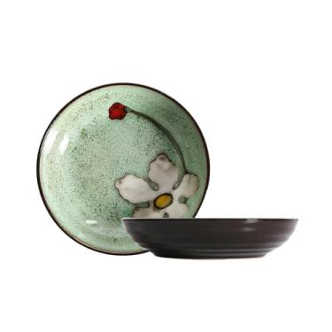 Imagem de Utensílios domésticos japoneses e coreanos simples, individuais, delicados e criativos de cerâmica pintada à mão - prato de 18 cm de profundidade