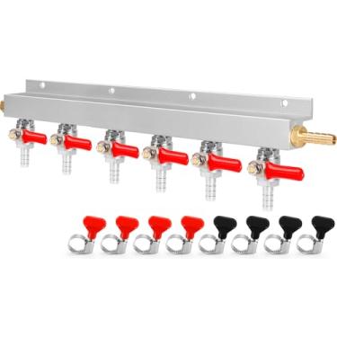 Imagem de Dbgogo Coletor de gás, distribuidor de gás co2 de 6 vias, encaixe de bardo Kegerator, divisor de CO2, distribuidor de ar de barril de cerveja, co2, coletor de CO2 com válvulas de retenção e