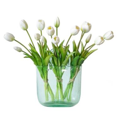 Imagem de DUYONE 15 peças de flores de tulipas artificiais, buquê de látex de toque real, tulipas falsas para escritório, festa de casamento, casa, cozinha, jardim, decoração, B, branco