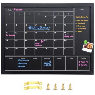 Imagem de Aitakatta Calendário de quadro-negro 3 em 1 para parede, calendário mensal e semanal magnético, quadro negro de 59,9 cm x 45 cm para parede com moldura de madeira preta, quadro-negro para decoração