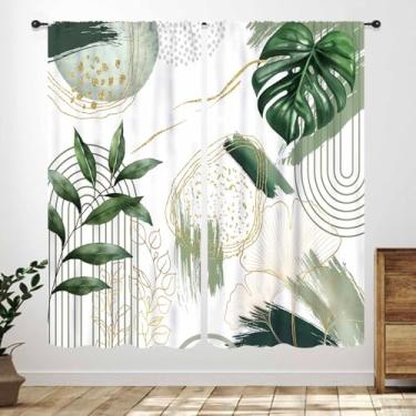 Imagem de Cortinas de cozinha com folhas boho, palmeira de meados do século, folhas tropicais, abstratas, geométricas, modernas, minimalistas, tratamentos de janela para sala de estar, quarto, banheiro, 2