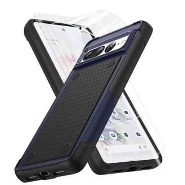 Imagem de Jeylly Capa para Pixel 7 Pro com [2 unidades] película flexível, à prova de choque de grau militar, antiarranhões, camada dupla, feminina, masculina, meninos, meninas, capa para Google Pixel 7 Pro, azul