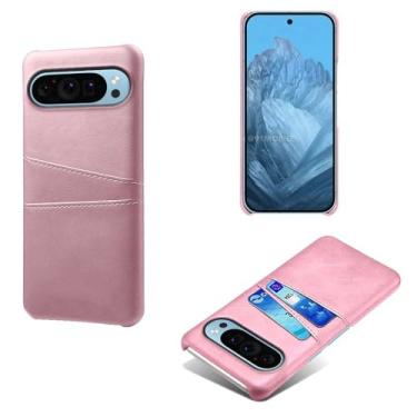 Imagem de Capas Compatível com Google Pixel 9 Pro XL,Caso de couro PU-Tampa de telefone a prova de choque com 2 slots de cartão,Proteção anti-impressão digital e anti-gota-Pink