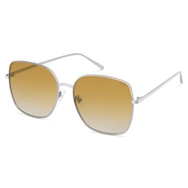 Imagem de SOJOS Óculos de sol modernos com armação de metal quadrado grande para mulheres e homens, retrô, lentes planas, óculos de sol com proteção UV SJ1146, Pistola clara/classificação marrom-amarelada