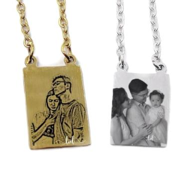 Imagem de Escapulário Colar Placa Personalizada Banhada a Prata Ouro 18K Foto Realista Desenho Ou Frase Frente Verso Presente (FOTO REALISTA E ESCRITA, DOURADO)