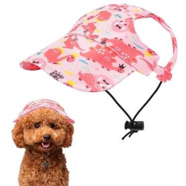 Imagem de Pai Sence Chapéus de sol de dinossauros para cães pequenos boné de beisebol rosa gato verão praia viseira chapéu chapéu com orifícios de orelha meninas P