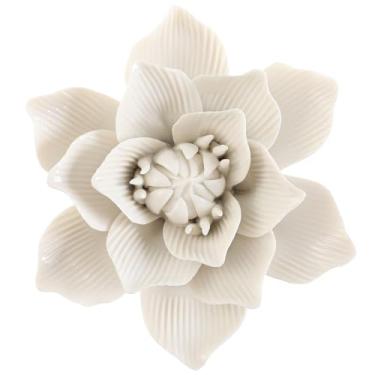 Imagem de ALYCASO Decoração de parede de flor de cerâmica arte 3D artesanal escultura de flores presentes modernos para sala de estar corredor quarto sala de jantar ao ar livre branco K4 15 cm
