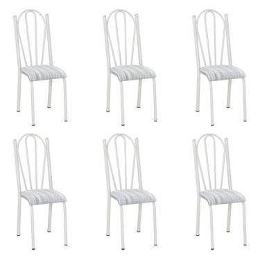 Imagem de Kit 6 Cadeiras de Cozinha Alasca Estampado Linho Pés de Ferro Branco - Pallazio