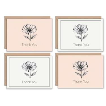 Imagem de easykart labels Cartões de agradecimento com envelopes kraft - Papéis elegantes em branco para mensagens manuscritas - Conjunto de 48 e envelopes - Cartões fofos sortidos com envelope kraft pacote de