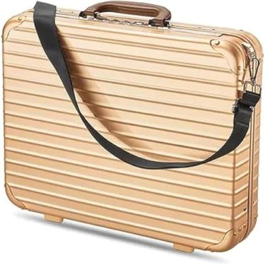 Imagem de Mala De Alumínio Com Fechadura De Senha, Caixa De Ferramentas De Equipamento De Estojo De Laptop De Negócios Masculino Com Alças, Black, 17.3 * 14.2 * 3.9in