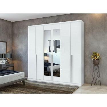 Imagem de Guarda Roupa Casal Ambiente Alonzo 6 Portas Branco Brilho Com Espelho - Lopas