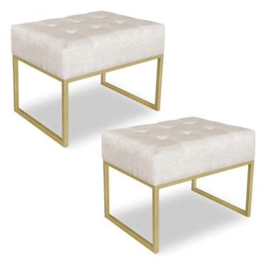 Imagem de Kit 02 Puffs Lisa Suede Base Metálica Industrial Dourado Bege