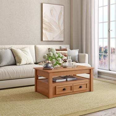 Imagem de Mesa de Centro 1 Gaveta em Madeira Maciça Nordik Caramelo