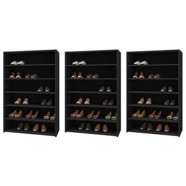 Imagem de Kit 03 Armários Multiuso Sapateira Laís 5 Prateleiras Preto