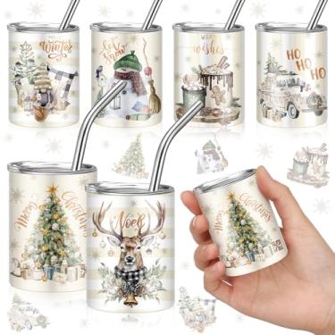 Imagem de Roshtia 6 peças de mini copos de inverno de 85 g com canudo e tampa, bonecos de neve, copos de aço inoxidável, copos isolados a vácuo de parede dupla para bebida café, coquetel, chocolate quente, bar